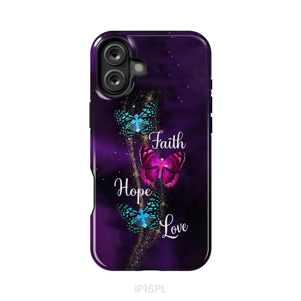 Faith Hope Love Butterfly with Cross Christian phone case iPhone 16 Plus / Tough Case