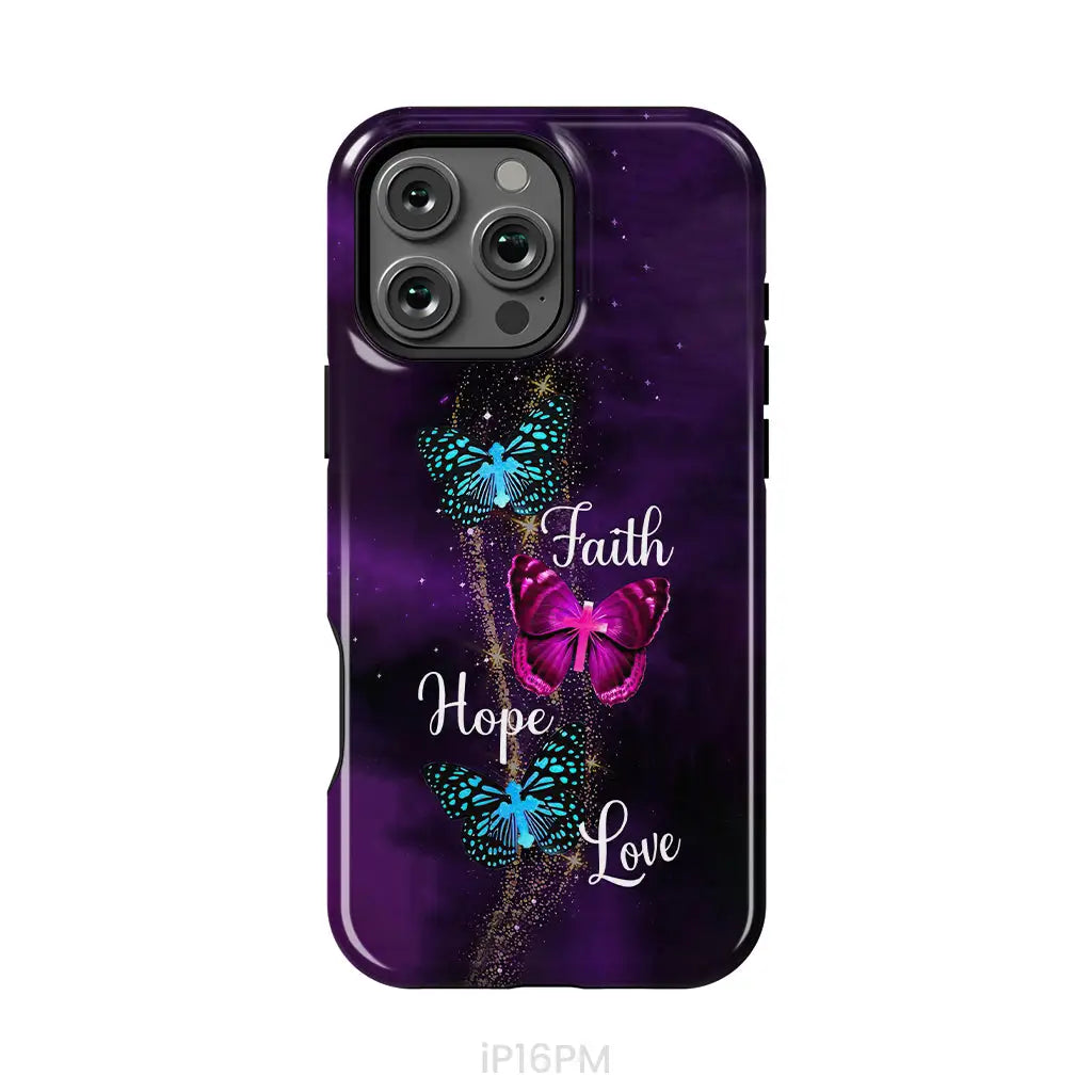 Faith Hope Love Butterfly with Cross Christian phone case iPhone 16 Pro Max / Tough Case