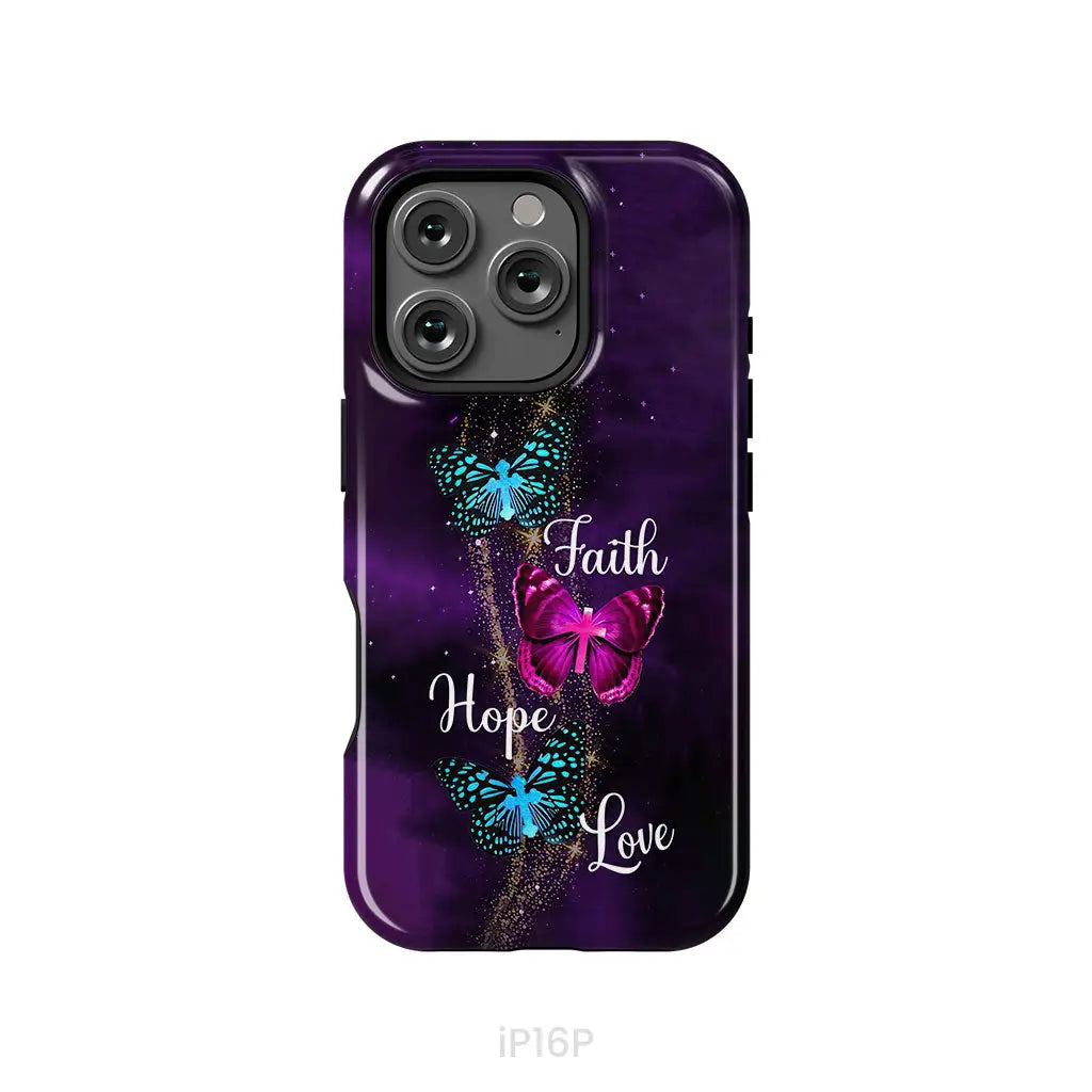 Faith Hope Love Butterfly with Cross Christian phone case iPhone 16 Pro / Tough Case