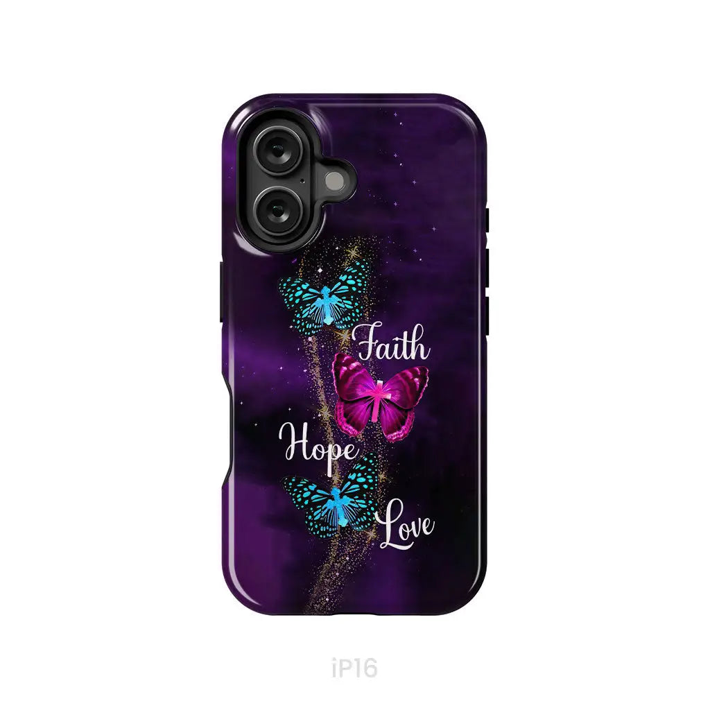 Faith Hope Love Butterfly with Cross Christian phone case iPhone 16 / Tough Case