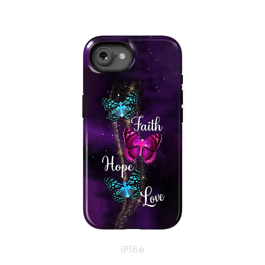 Faith Hope Love Butterfly with Cross Christian phone case iPhone 16e / Tough Case