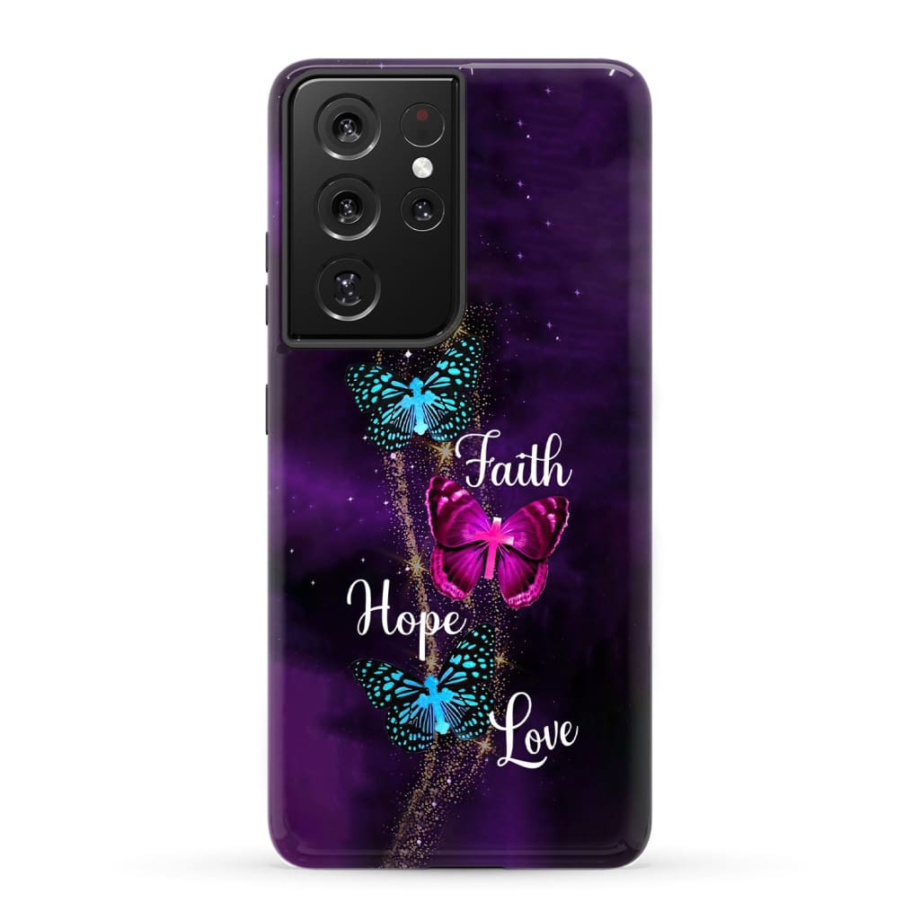 Faith Hope Love Butterfly with Cross Christian phone case Samsung Galaxy S21 Ultra / Tough