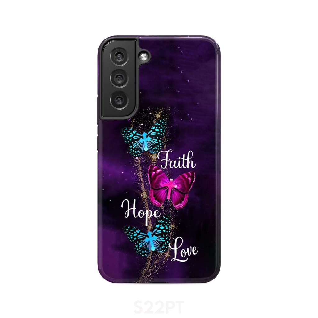 Faith Hope Love Butterfly with Cross Christian phone case Samsung Galaxy S22 Plus / Tough