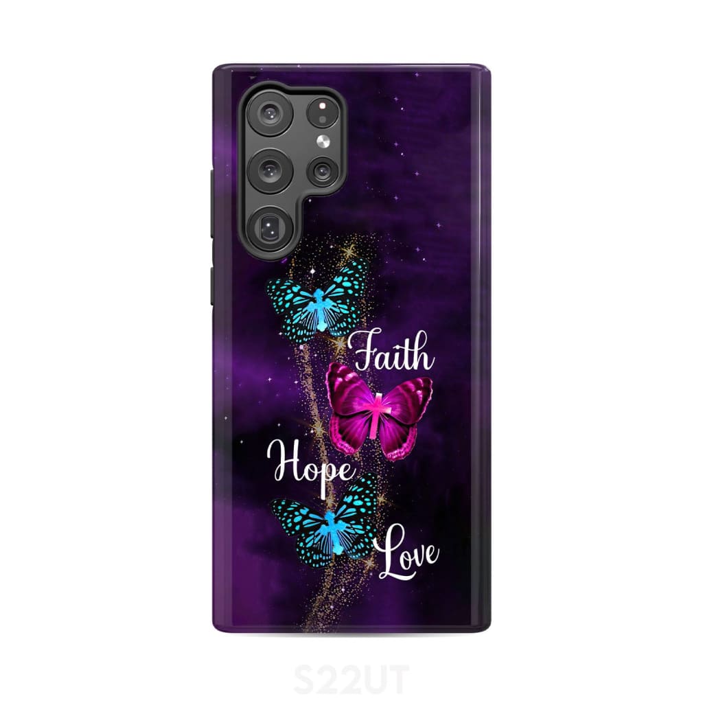 Faith Hope Love Butterfly with Cross Christian phone case Samsung Galaxy S22 Ultra / Tough