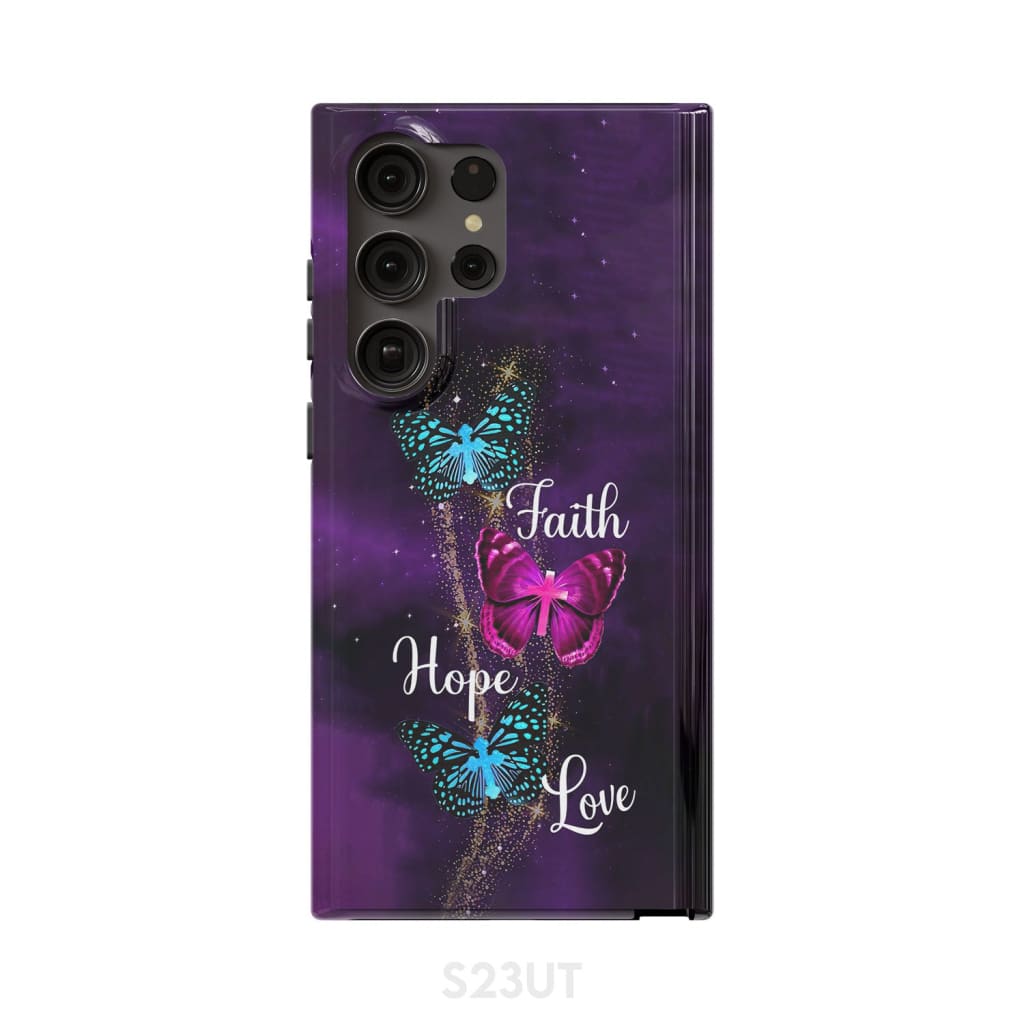 Faith Hope Love Butterfly with Cross Christian phone case Samsung Galaxy S23 Ultra / Tough