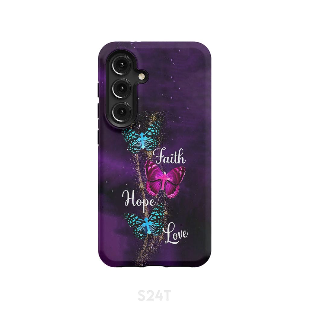 Faith Hope Love Butterfly with Cross Christian phone case Samsung Galaxy S24 / Tough