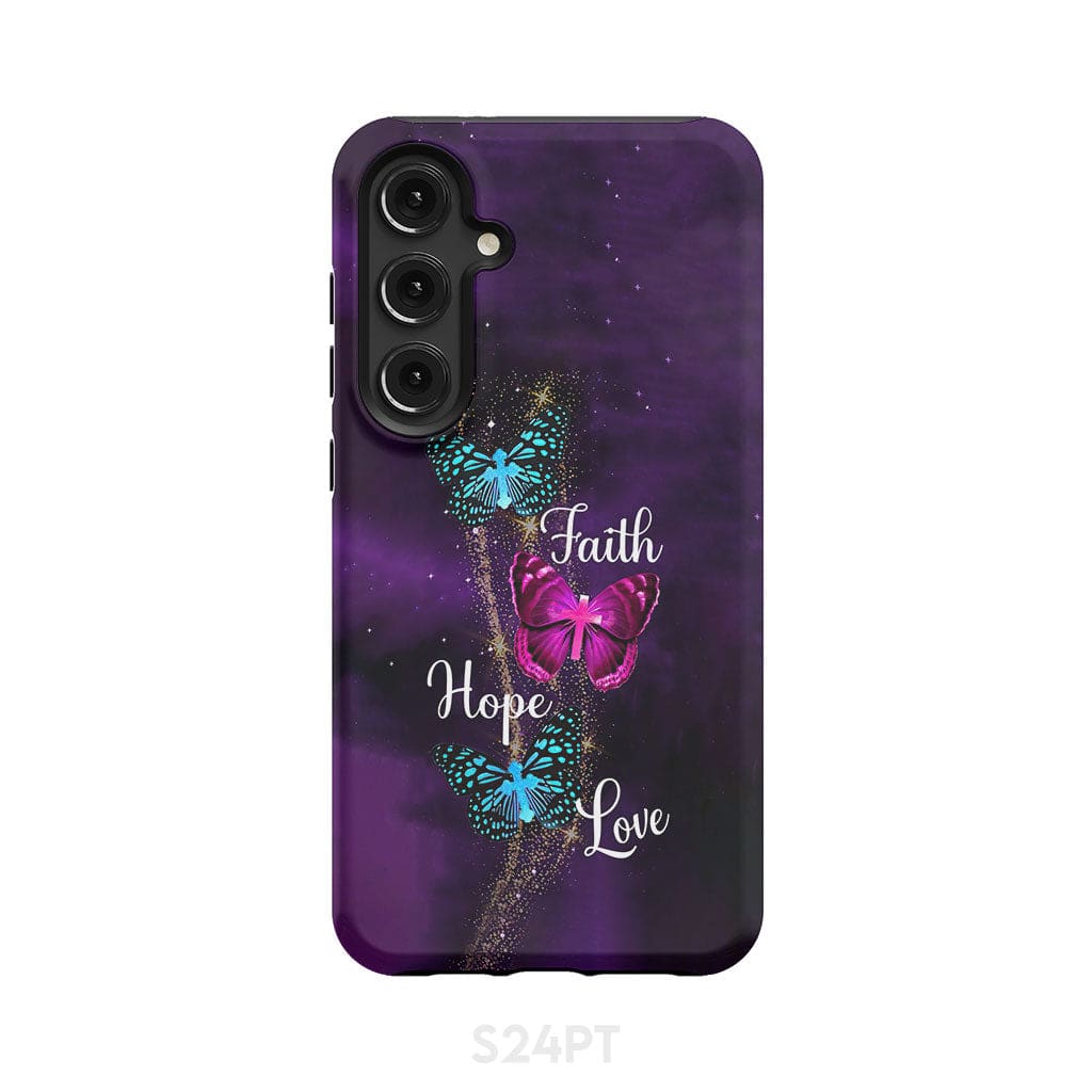 Faith Hope Love Butterfly with Cross Christian phone case Samsung Galaxy S24 Plus / Tough