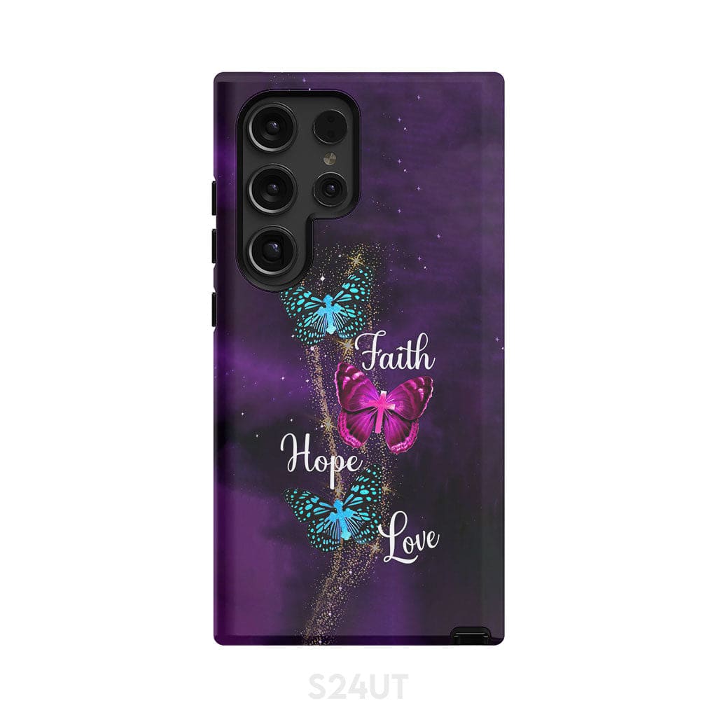 Faith Hope Love Butterfly with Cross Christian phone case Samsung Galaxy S24 Ultra / Tough