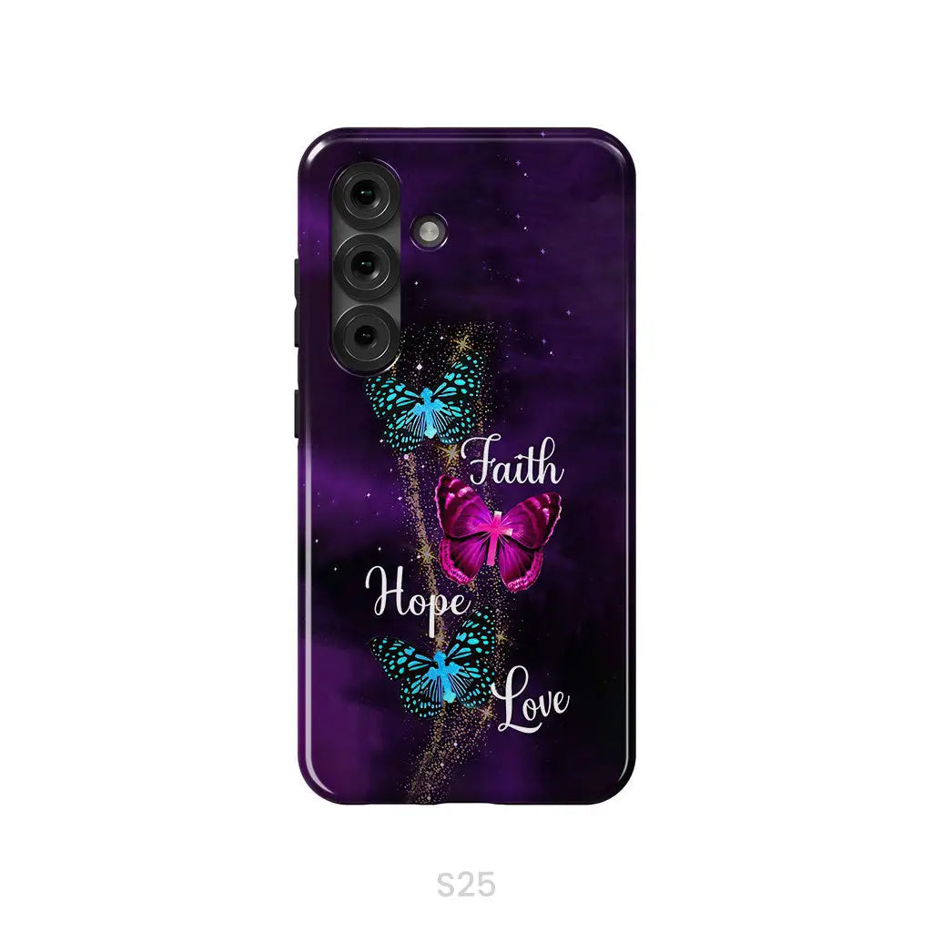 Faith Hope Love Butterfly with Cross Christian phone case Samsung Galaxy S25 / Tough Case