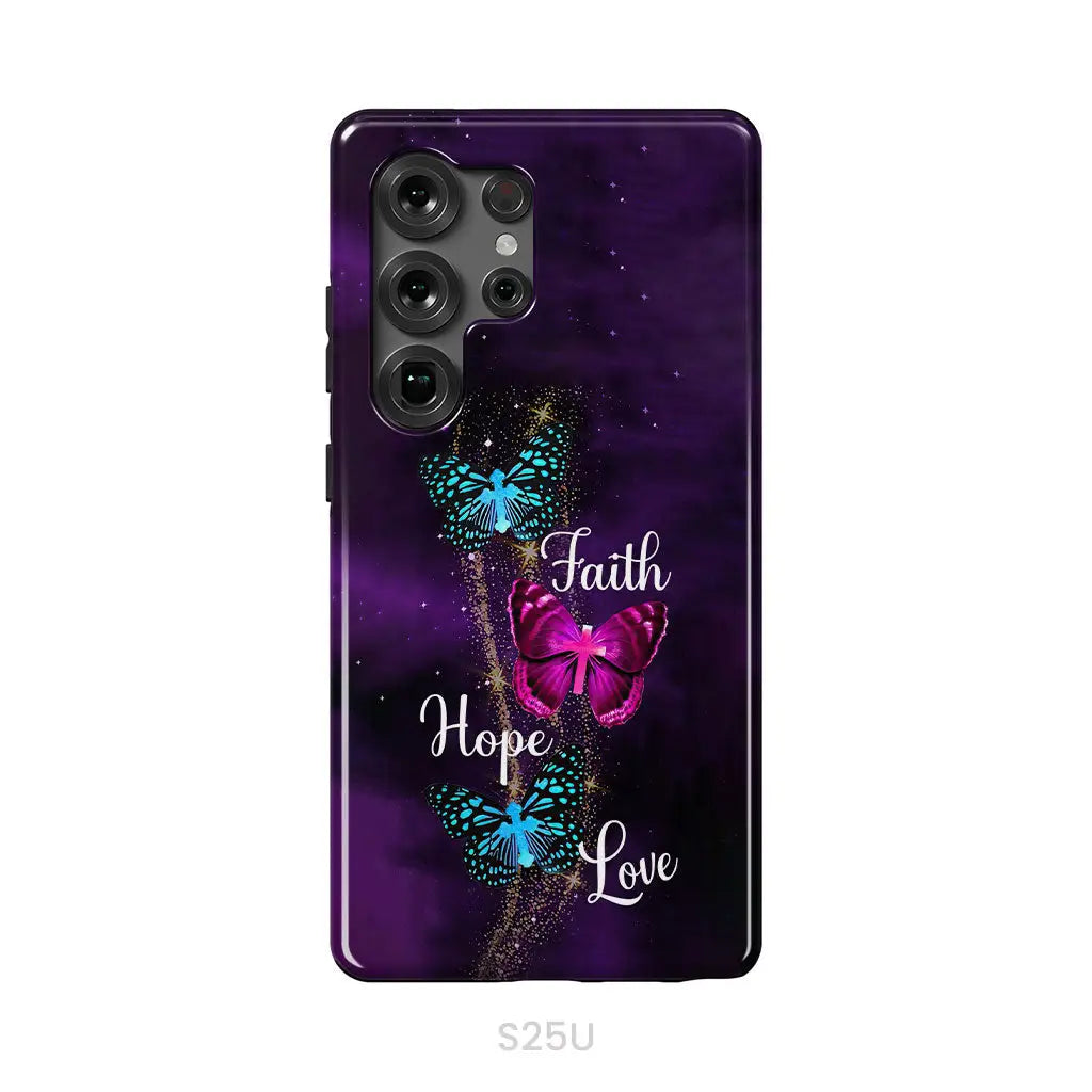 Faith Hope Love Butterfly with Cross Christian phone case Samsung Galaxy S25 Ultra / Tough Case