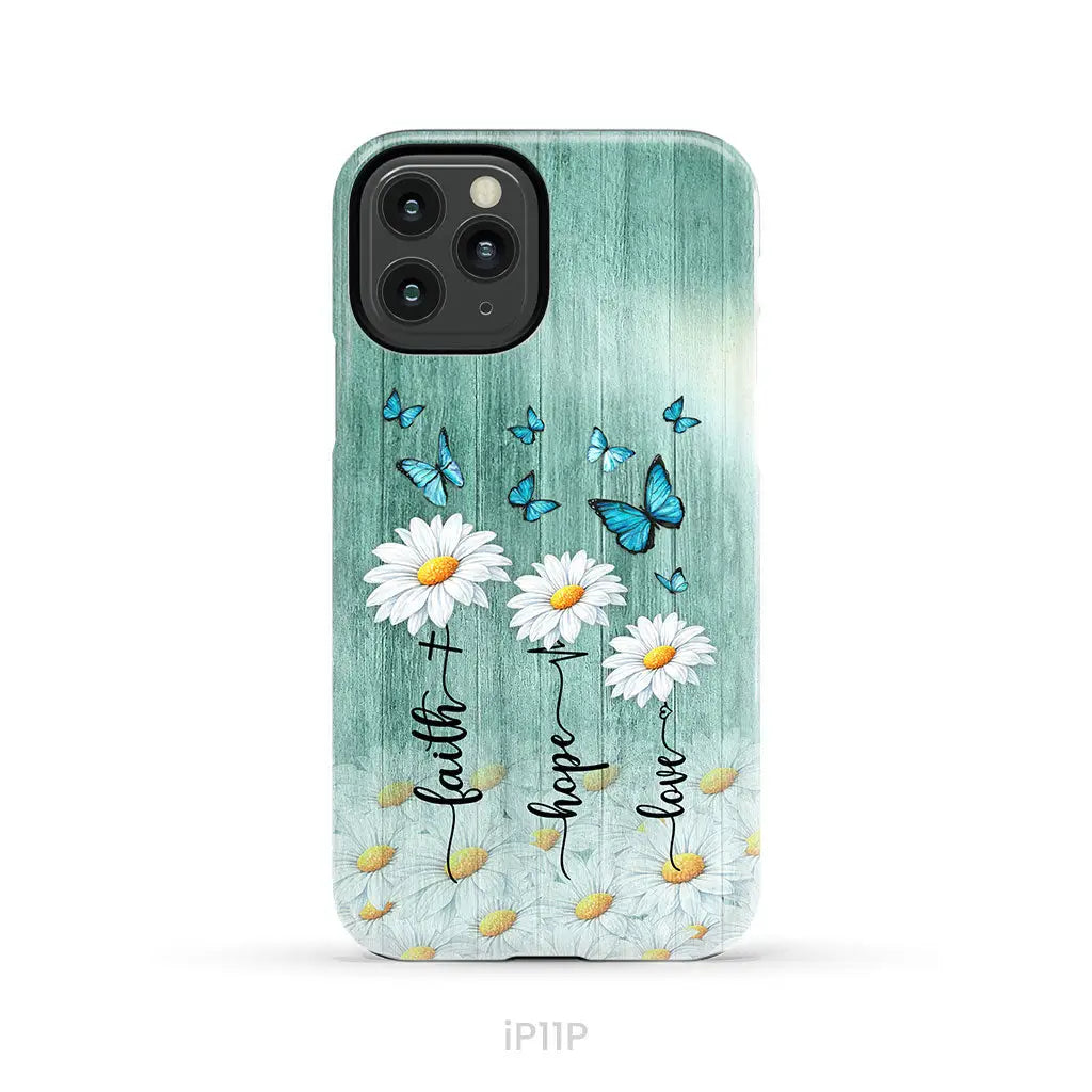Faith Hope Love Daisy Butterfly Phone Case - Christian Phone Cases iPhone 11 Pro / Tough Case