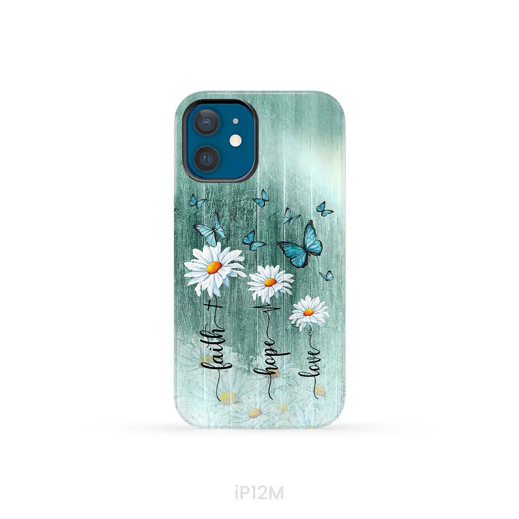 Faith Hope Love Daisy Butterfly Phone Case - Christian Cases iPhone 12 Mini / Tough
