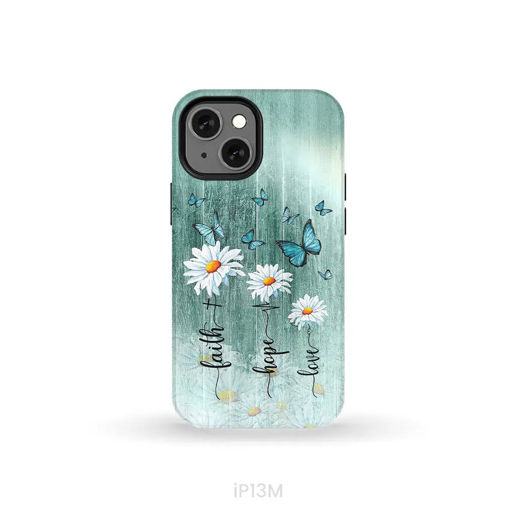 Faith Hope Love Daisy Butterfly Phone Case - Christian Cases iPhone 13 Mini / Tough