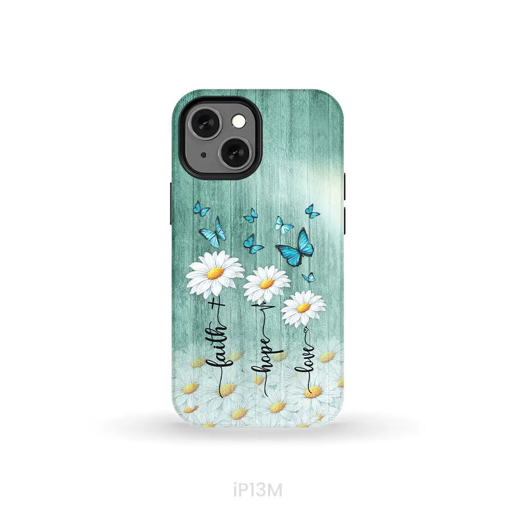 Faith Hope Love Daisy Butterfly Phone Case - Christian Phone Cases iPhone 13 Mini / Tough Case