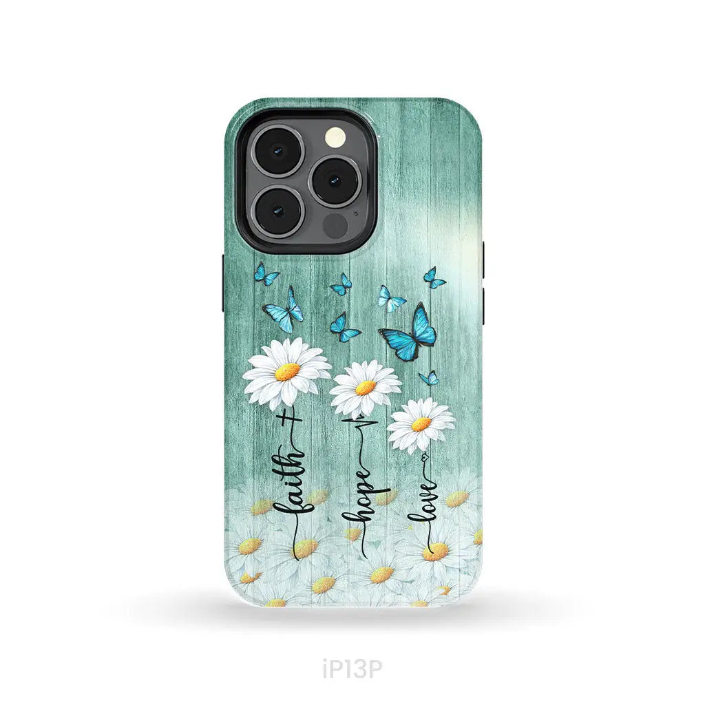 Faith Hope Love Daisy Butterfly Phone Case - Christian Phone Cases iPhone 13 Pro / Tough Case