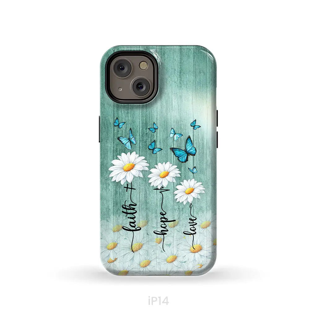 Faith Hope Love Daisy Butterfly Phone Case - Christian Phone Cases iPhone 14 / Tough Case