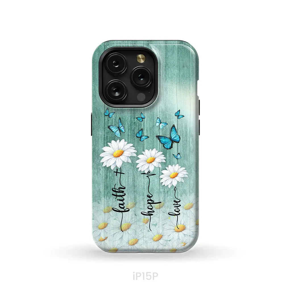 Faith Hope Love Daisy Butterfly Phone Case - Christian Phone Cases iPhone 15 Pro / Tough Case