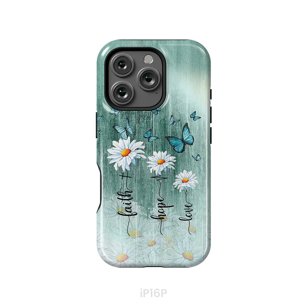 Faith Hope Love Daisy Butterfly Phone Case - Christian Phone Cases iPhone 16 Pro / Tough Case