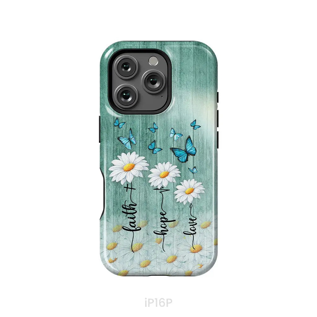 Faith Hope Love Daisy Butterfly Phone Case - Christian Phone Cases iPhone 16 Pro / Tough Case