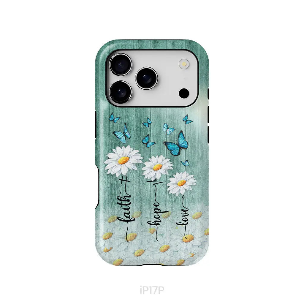 Faith Hope Love Daisy Butterfly Phone Case - Christian Phone Cases iPhone 17 Pro / Tough Case