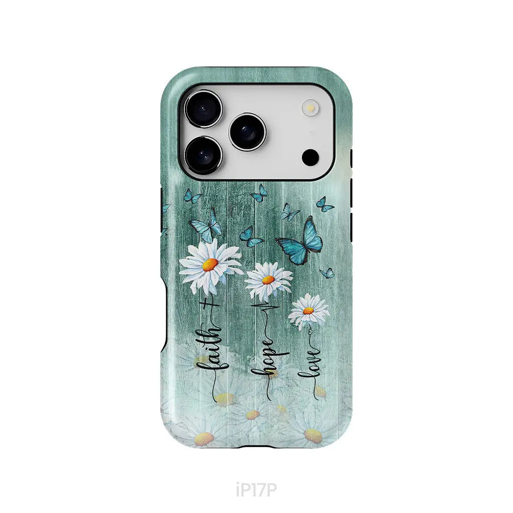 Faith Hope Love Daisy Butterfly Phone Case - Christian Phone Cases iPhone 17 Pro / Tough Case