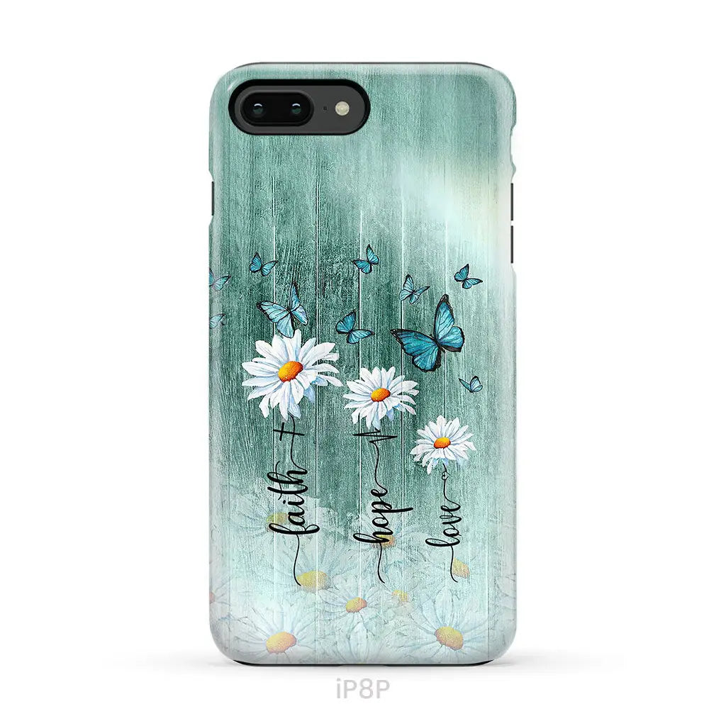 Faith Hope Love Daisy Butterfly Phone Case - Christian Cases iPhone 8 Plus / Tough