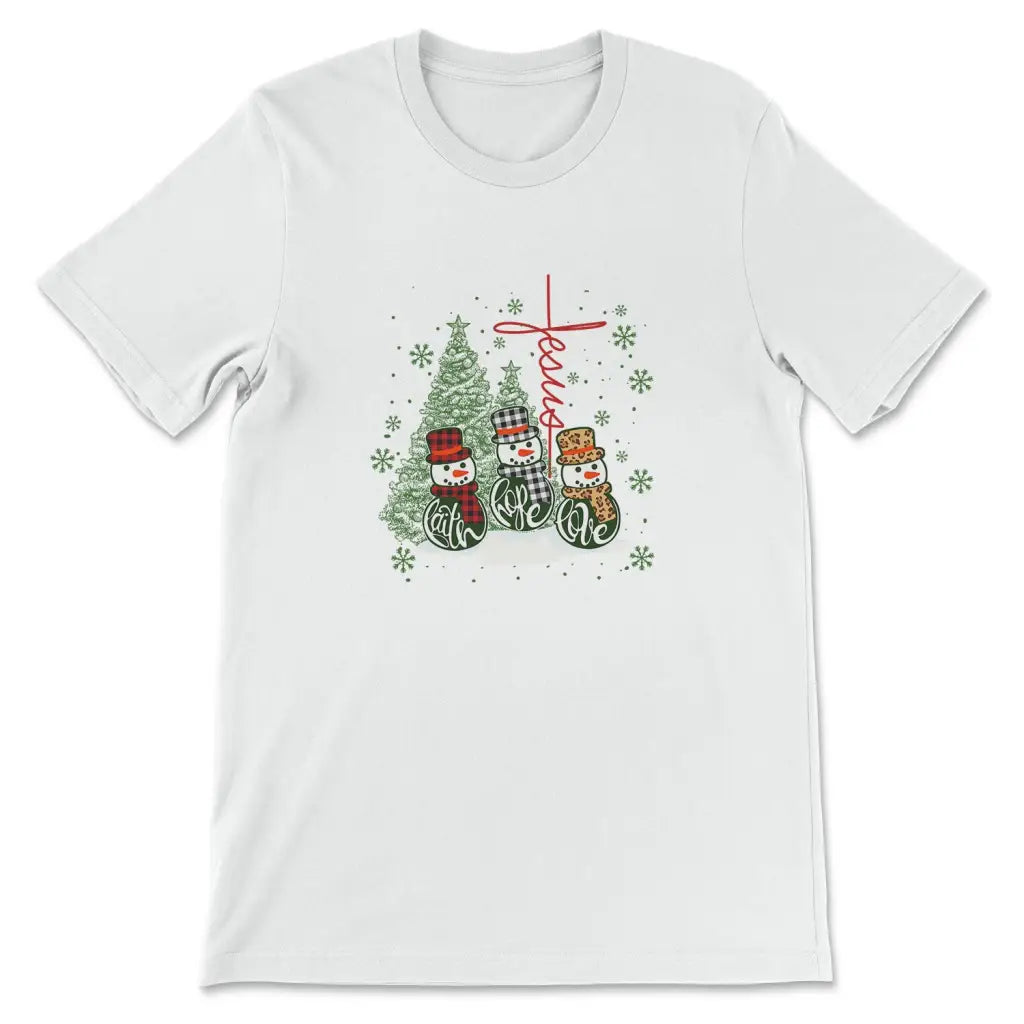 Faith Hope Love Jesus Cross Three Snowmen Christmas T-shirt White / S