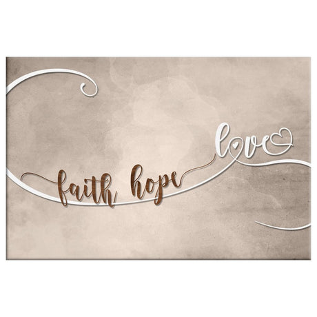 Inspirational Christian wall art, "Faith Hope Love" canvas print, ideal for adding faith-filled decor to any space.