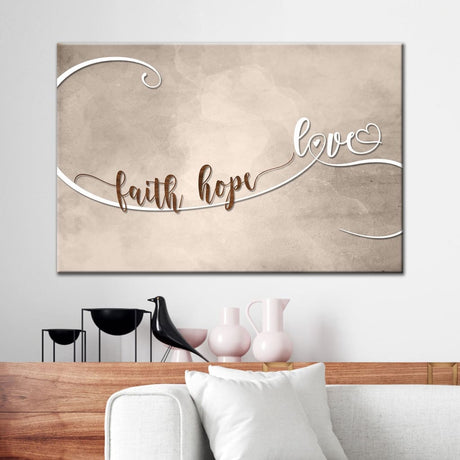 Christian wall art canvas, "Faith Hope Love," inspirational design, perfect for Christian home decor and gifts.