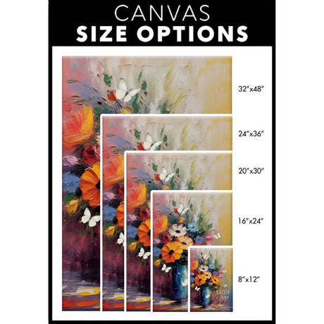 Faith-inspired wall art with "Faith Hope Love," butterflies, and flowers in a vase, ideal for Christian homes.