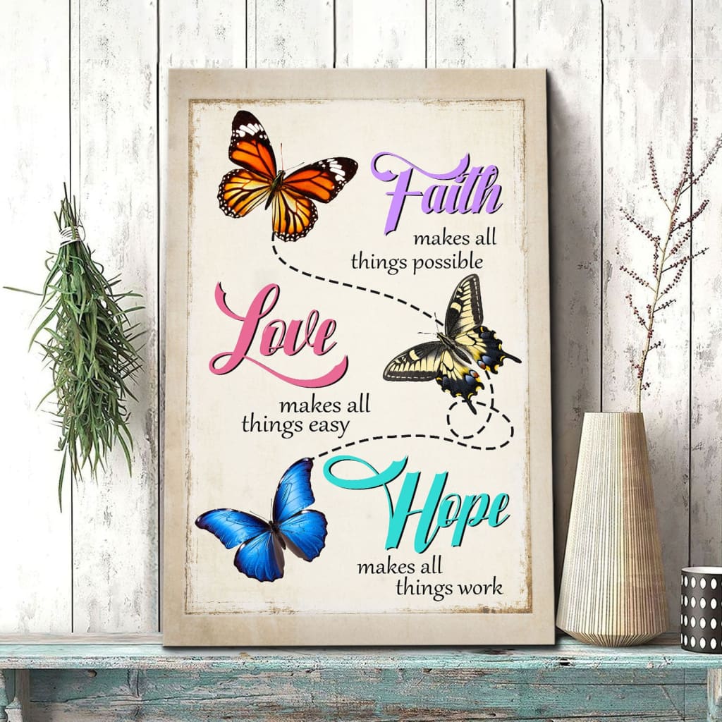 Faith Hope Love Butterflies Wall Art Canvas