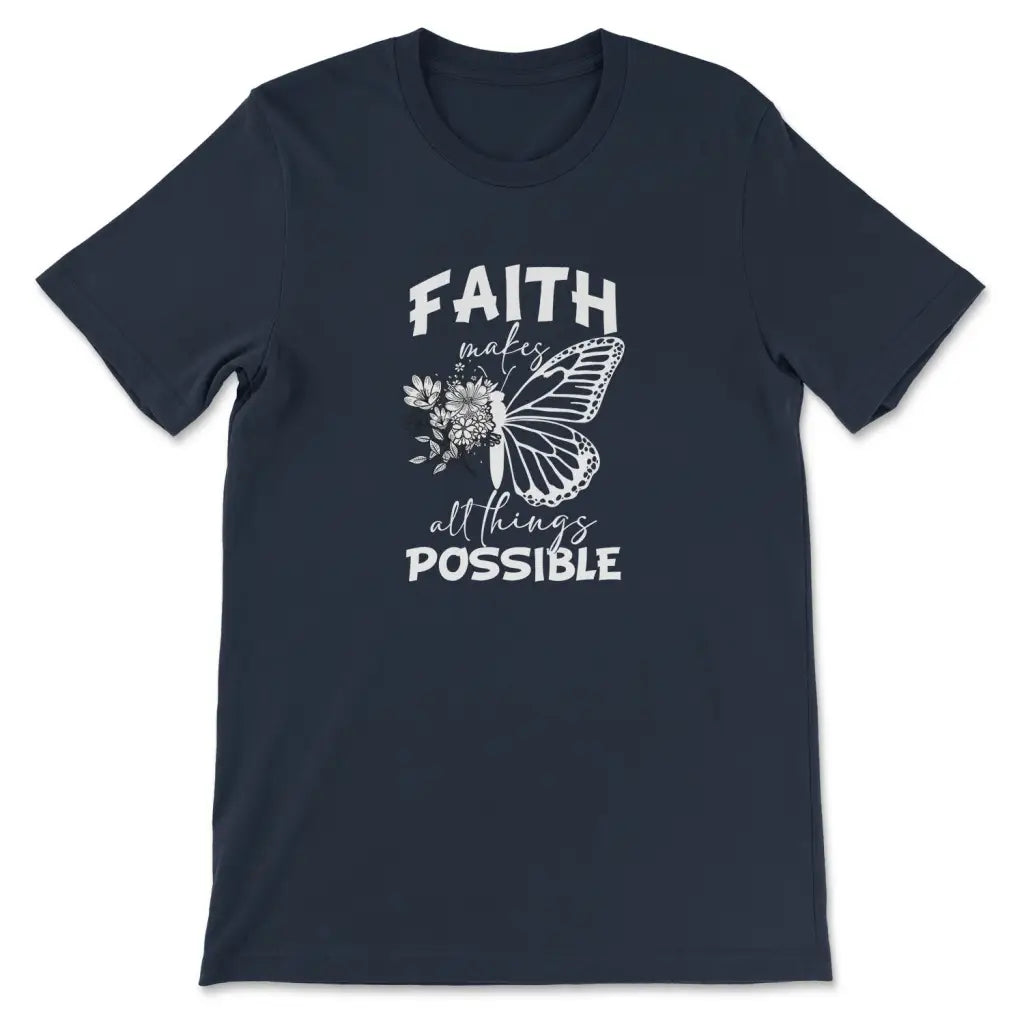 Faith Makes All Things Possible Butterfly T-shirt Navy / S