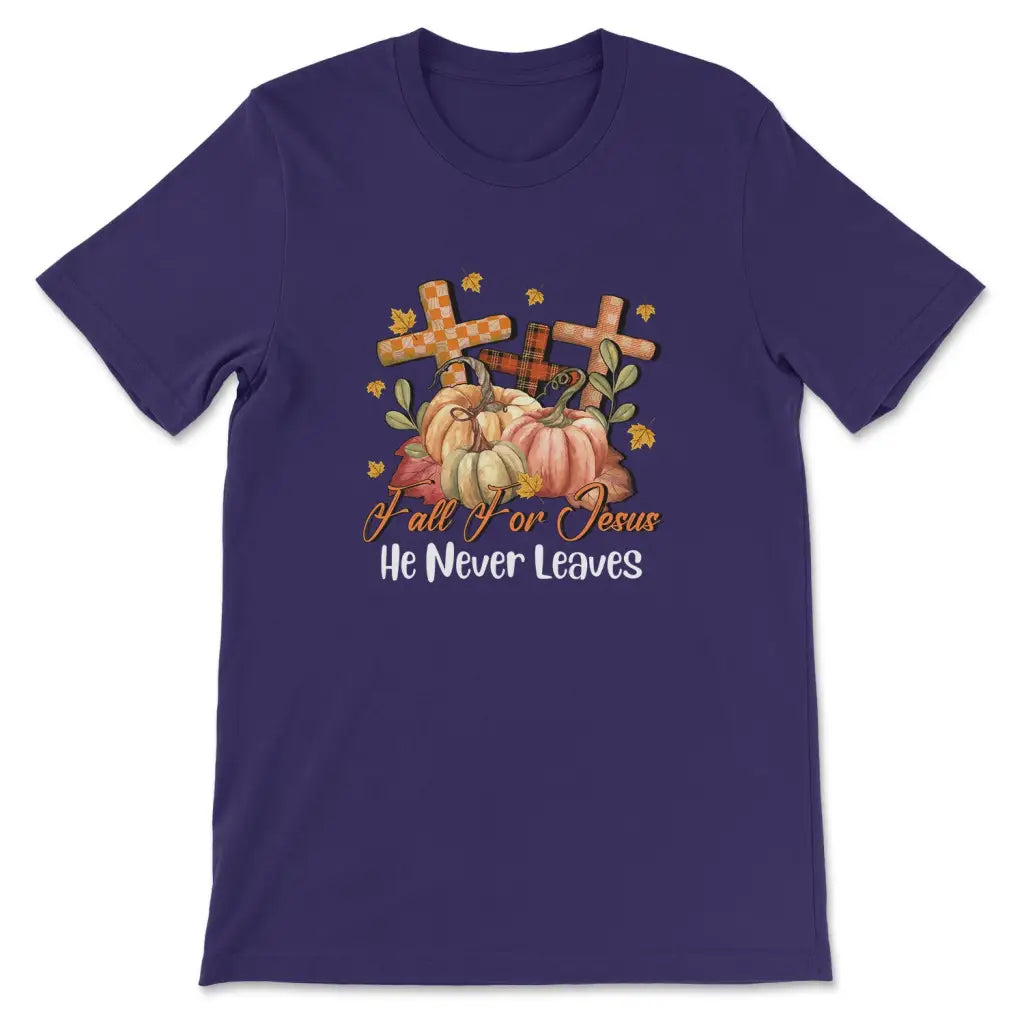 Fall for Jesus He Never Leaves Pumpkin Cross T-shirt