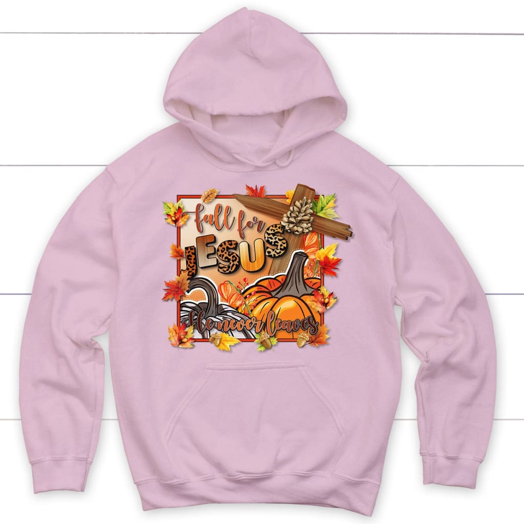 Fall for Jesus Pumpkins Cross Hoodie Light Pink / S