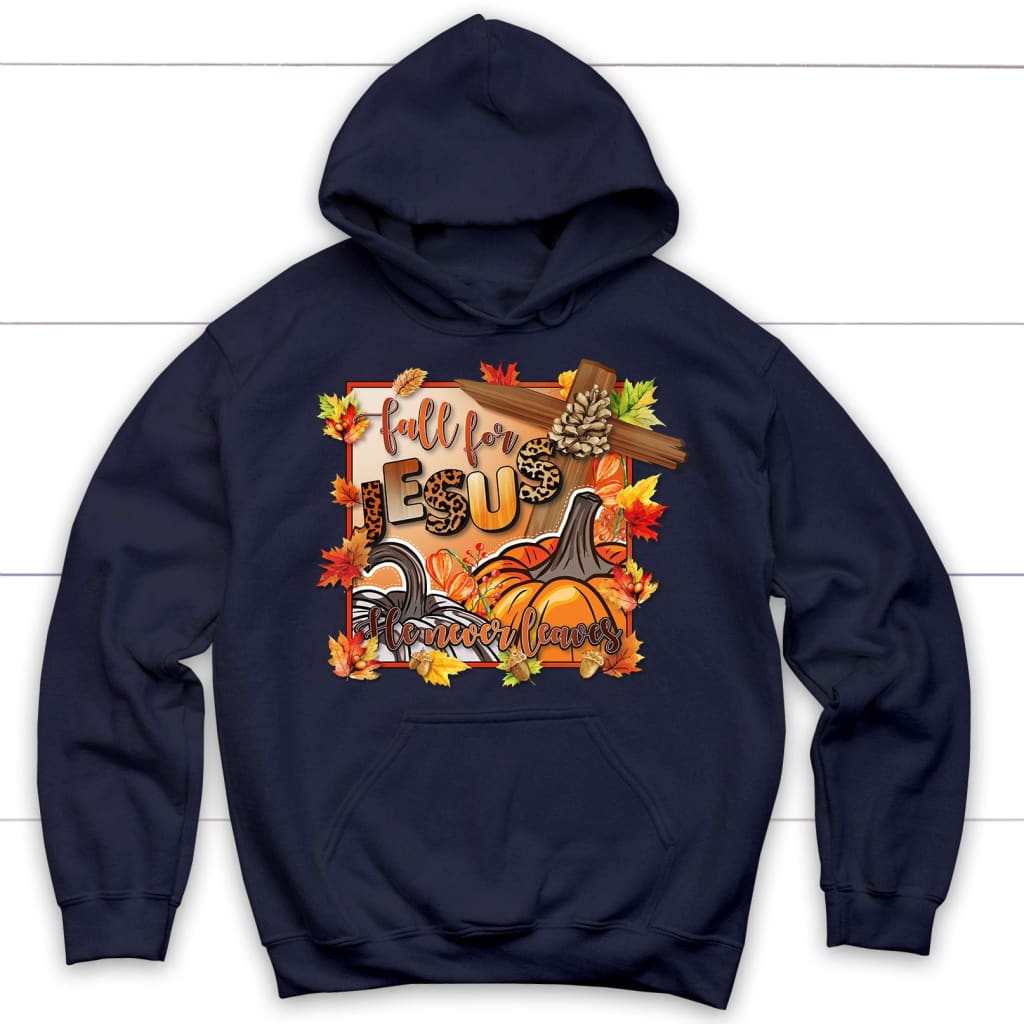 Fall for Jesus Pumpkins Cross Hoodie Navy / S