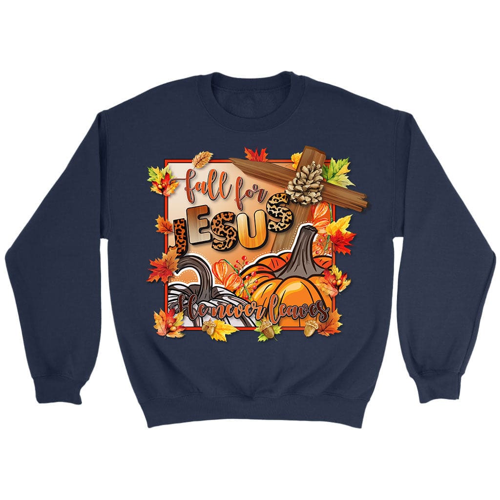 Fall for Jesus Pumpkins Cross Sweatshirt Navy / S