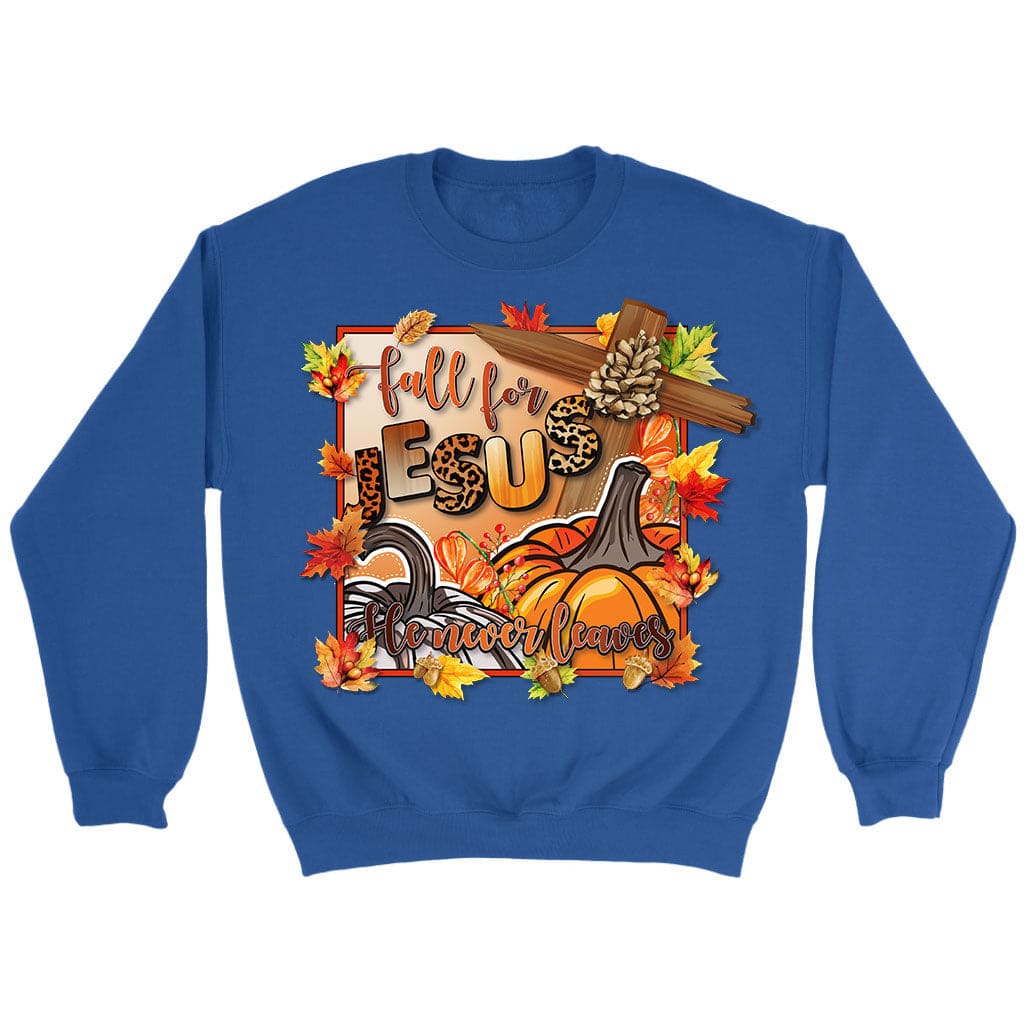 Fall for Jesus Pumpkins Cross Sweatshirt Royal / S