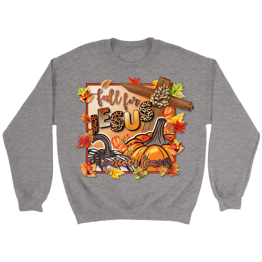 Fall for Jesus Pumpkins Cross Sweatshirt Sport Grey / S