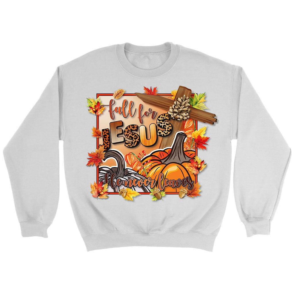 Fall for Jesus Pumpkins Cross Sweatshirt White / S