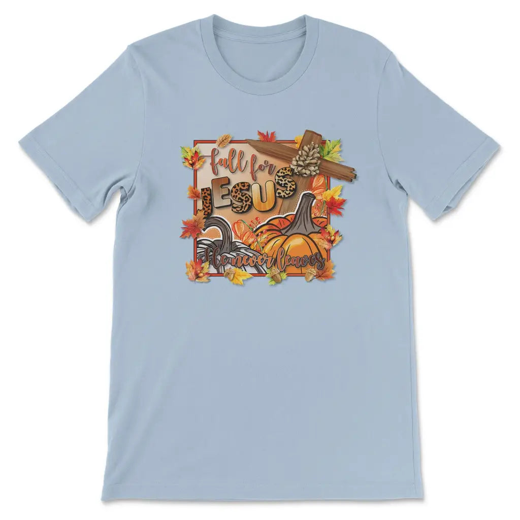 Fall for Jesus Pumpkins Cross Women’s T-shirt Light Blue / S