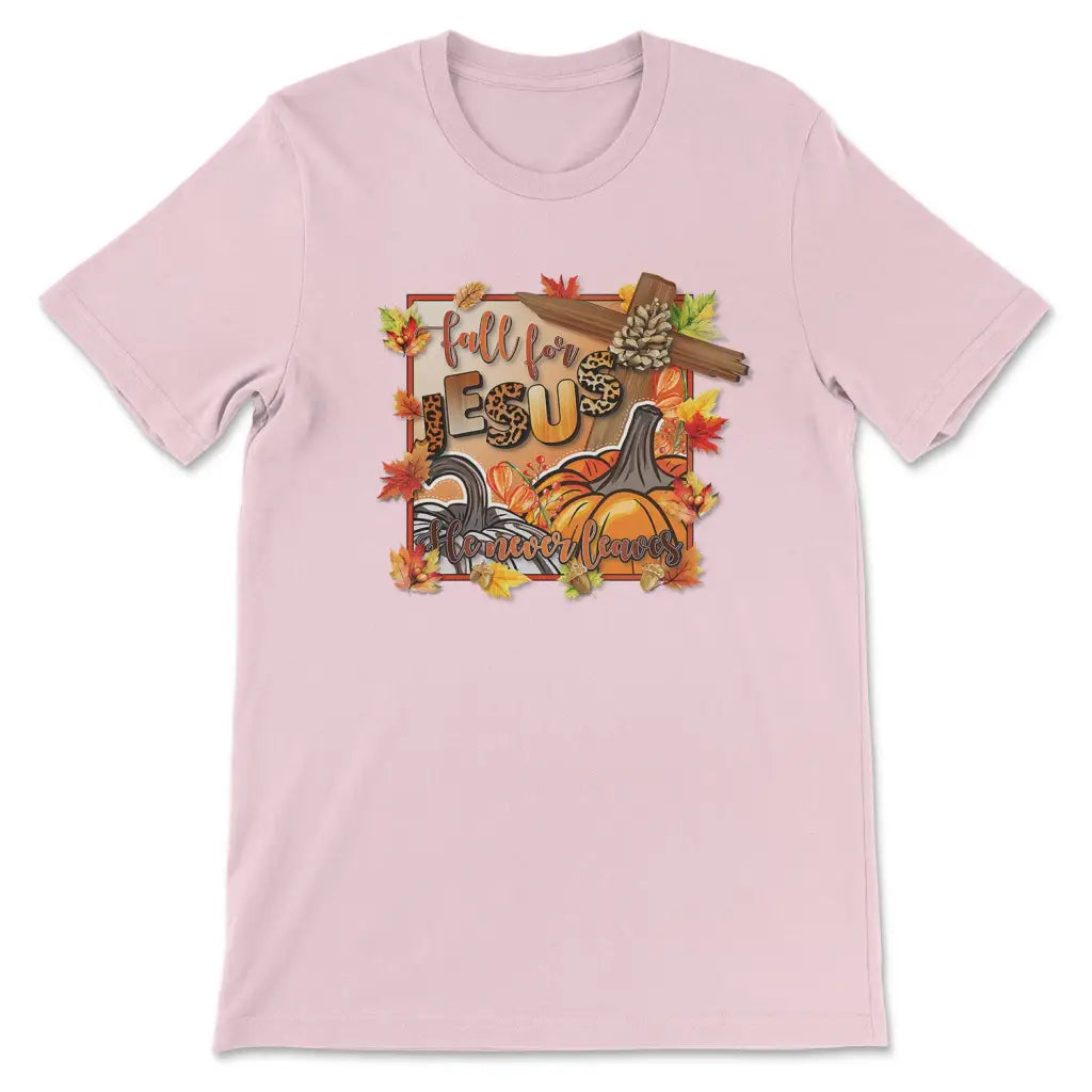 Fall for Jesus Pumpkins Cross Women’s T-shirt Pink / S