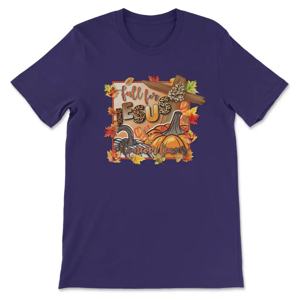 Fall for Jesus Pumpkins Cross Women’s T-shirt Team Purple / S