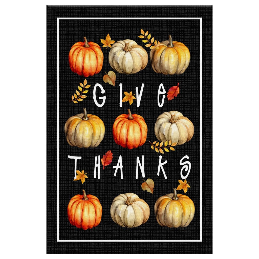 Faith-based Thanksgiving wall art with &quot;Give Thanks&quot; and pumpkins, a thoughtful Christian gift idea for autumn.