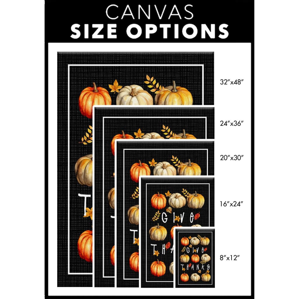 Autumn-themed Christian wall decor with &quot;Give Thanks&quot; and fall pumpkins, perfect for celebrating gratitude and faith / canvas size options.