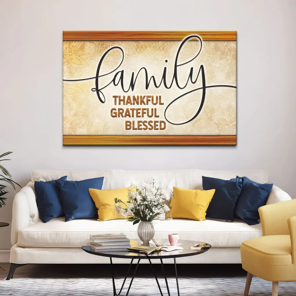 Thankful Grateful Blessed canvas, Christian artwork for home, perfect gift for grandparents or newlyweds.