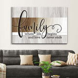 Inspirational wall art with "Family Where Life Begins and Love Never Ends," ideal Christian gift for families.