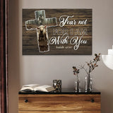 Scripture wall art displaying "Fear Not for I Am with You" from Isaiah 41:10 with a cross, lost sheep, and Jesus, great religious decor for Christian homes.