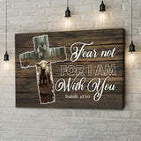 Bible verse wall art with Isaiah 41:10, "Fear Not for I Am with You," and an image of a cross, lost sheep, and Jesus, ideal Christian wall art.