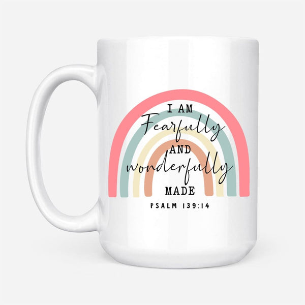 Fearfully And Wonderfully Made Mug, Rainbow Psalm 139:14 Bible Verse ...