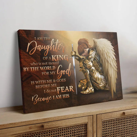Christian wall art for women with faith quote, I Am the Daughter of a King canvas, inspirational gift of strength.